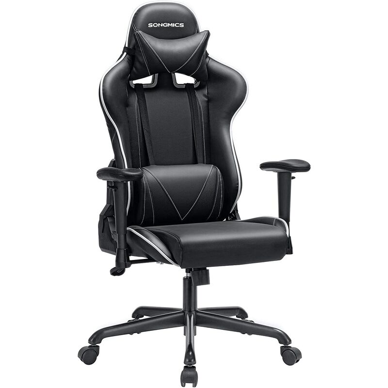 

Songmics - Silla Racing, Silla de Oficina Ergonómica, con Respaldo Ajustable, Apoyabrazos, Apoyacabezas y Apoyo Lumbar, Negro RCG47BK - Negro