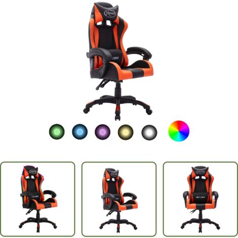 Silla de oficina -  Silla gaming con luces LED RGB cuero sintético naranja y negro