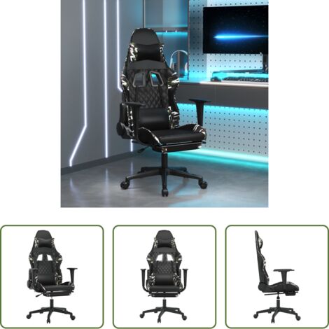 Silla de oficina -  Silla gaming con reposapiés cuero sintético negro camuflaje