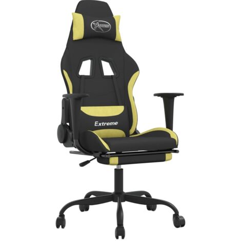 Silla de oficina silla gaming con ruedas y reposapiés en tela negra y verde claro DEC025798
