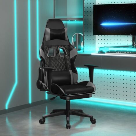 Silla de oficina silla gaming con ruedas y reposapiés PVC negro y gris gris DEC025780