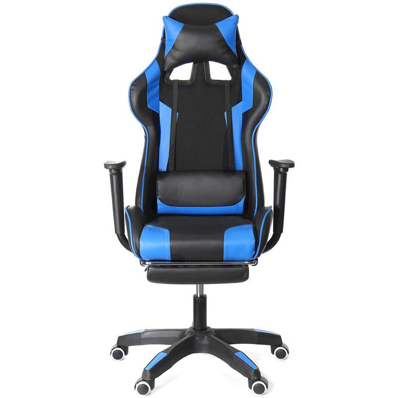 

Silla de Oficina con Reposapiés, Silla Gamer Inclinable Ergonómica, 155 °, Azul