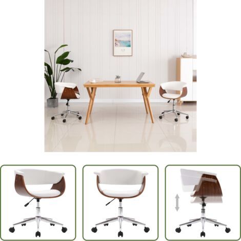 Silla de oficina -  Silla oficina giratoria madera curvada cuero sintético blanco