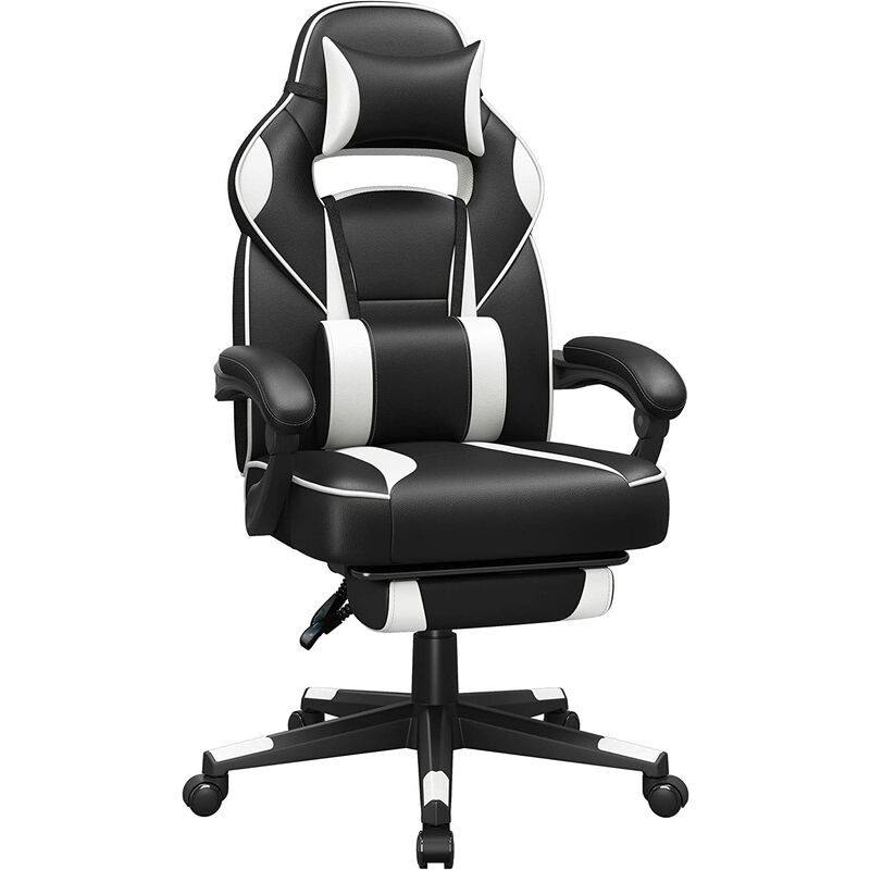 

Songmics - Silla de Oficina, Silla Racing Ergonómica, con Reposapiés Telescópico, Respaldo Ajustable, Reposacabezas y Soporte Lumbar, Capacidad de