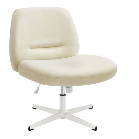 Silla de oficina sillón ergonómico estilo moderno con base en cruz asiento amplio y cómodo altura regulable asiento giratorio tejido algodón-lino blanco crema 120006057
