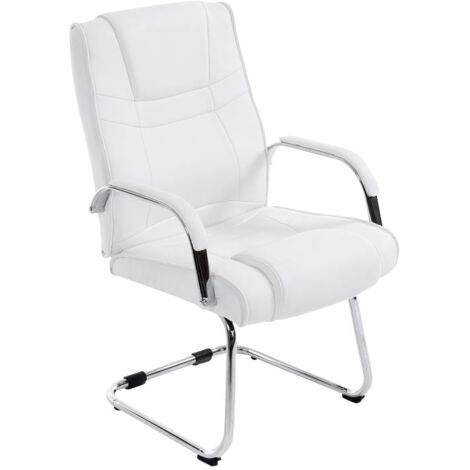 Silla de oficina sin ruedas, reposabrazos, silla de visitas, carga máxima 180 kg, PVC blanco, estructura de metal 100003249