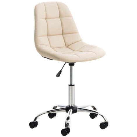 Silla de oficina taburete con ruedas regulable en altura en PVC color crema y metal cromado 100002489