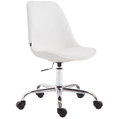 Silla de oficina taburete de trabajo con ruedas regulable en altura en PVC blanco y metal cromado 100002679