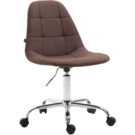 Silla de oficina taburete de trabajo con ruedas respaldo redondeado en tela marrón y metal cromado 100002635
