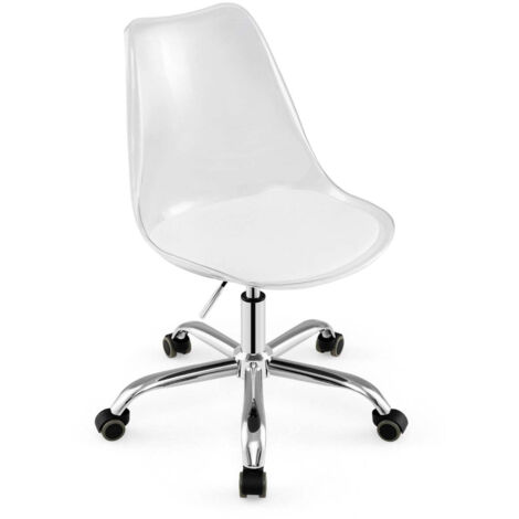 Silla de oficina transparente 60 x 60 x 78-88 cm asiento ergonómico con ajuste de altura elegante blanco y plata PET 200017049