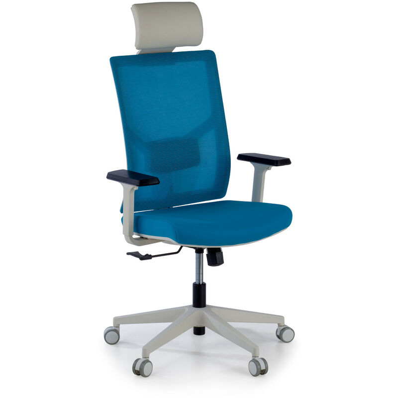 

Silla de oficina Verdi white con reposacabezas, brazos ajustables, azul - azul