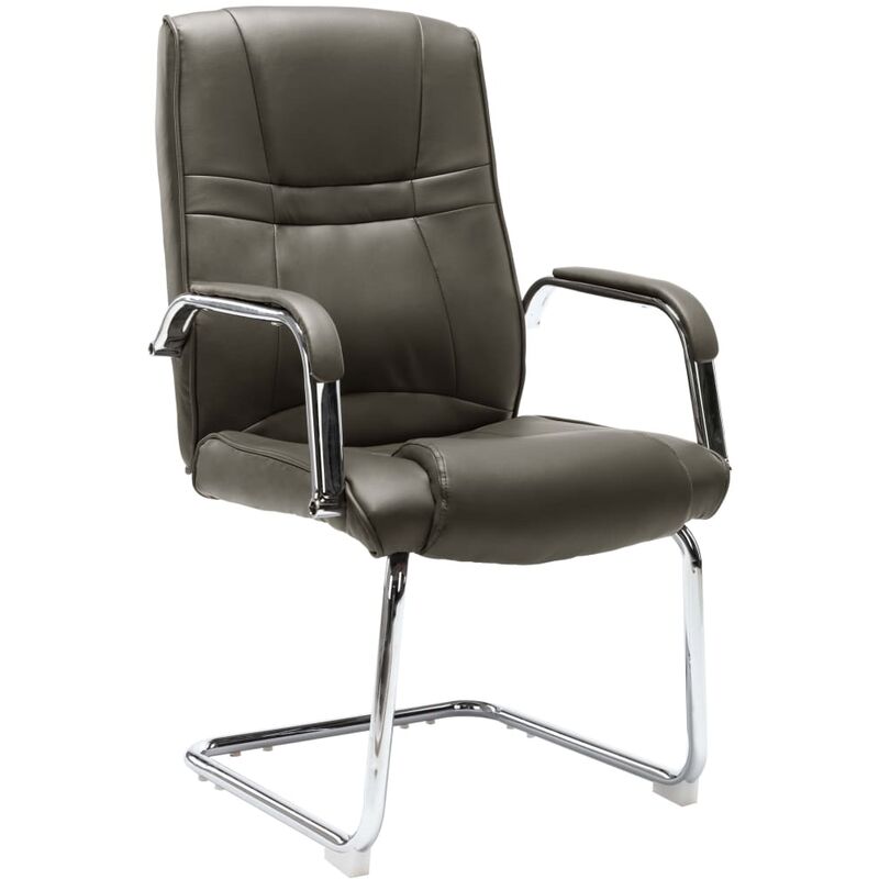 

vidaXL Silla de Oficina Voladiza de Cuero Sintético Gris - Gris