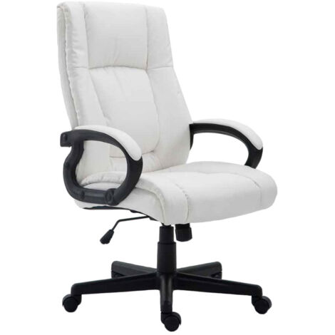 Silla de oficina XL con ruedas y reposabrazos mecanismo basculante plástico PVC blanco 100002717