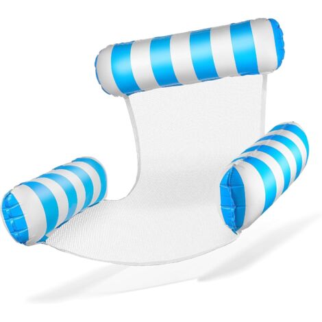Silla de piscina hinchable con respaldo y reposabrazos, flotador hinchable de tres tubos, azul cielo.