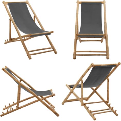 Silla de playa de bambú y lona gris oscuro - Silla de playa - Silla de jardín