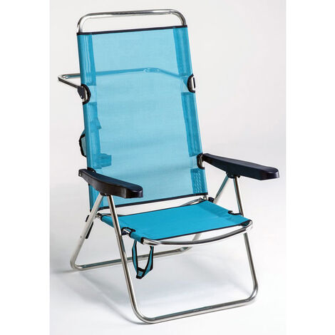Silla de playa multiposición con asas - Respaldo alto - Azul