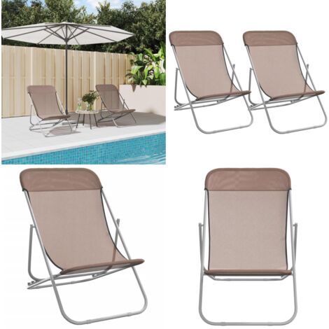 Silla de playa plegable 2 uds acero recubierto textilene marrón - Silla de exterior - Silla plegable