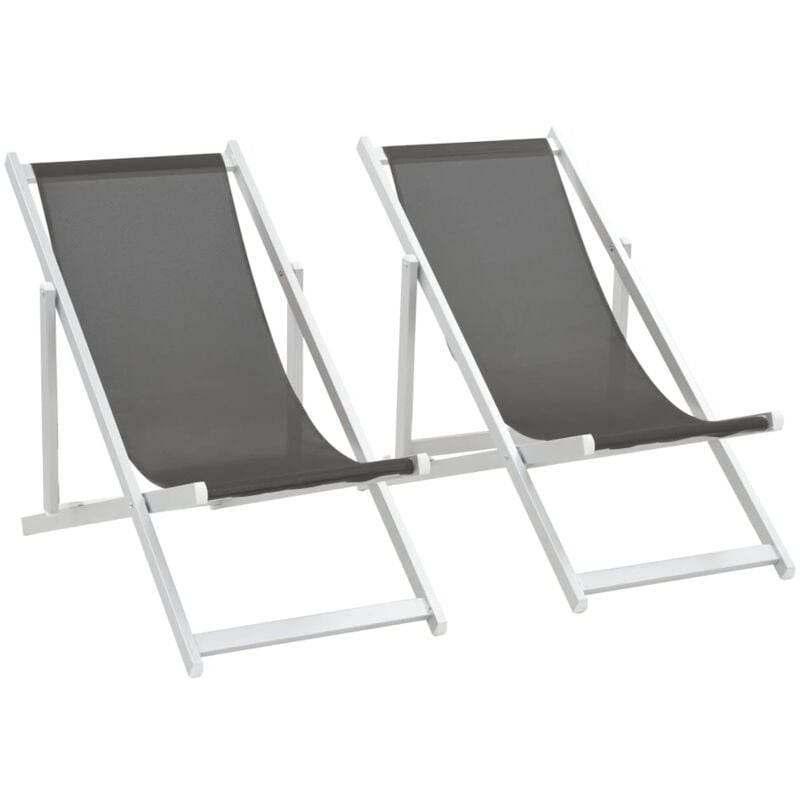 

vidaXL Silla de playa plegable 2 unidades aluminio y textilene gris - Gris