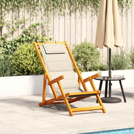 Silla de playa plegable con reposabrazos crema vidaXL
