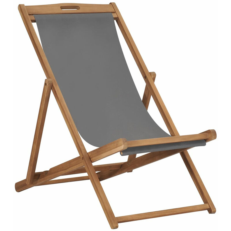 

Happyshopping - Silla de playa plegable de madera maciza de teca gris