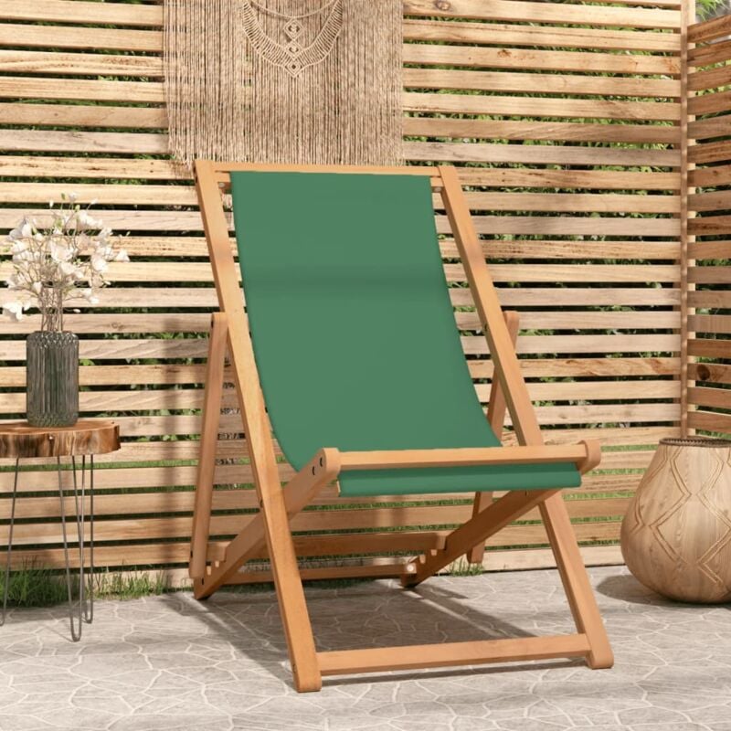 

vidaXL Silla de playa plegable de madera maciza de teca verde - Verde