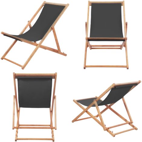 Silla de playa plegable de tela y estructura de madera gris - Silla de jardín - Silla de camping