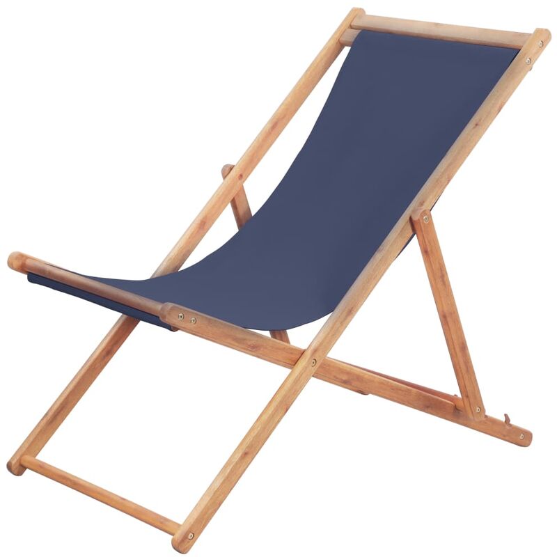 

Silla de playa plegable estructura de madera y tela azul