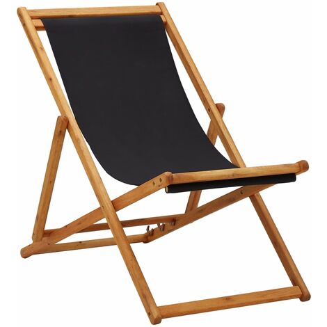 Silla de playa plegable Eucalipto de madera y tela negra