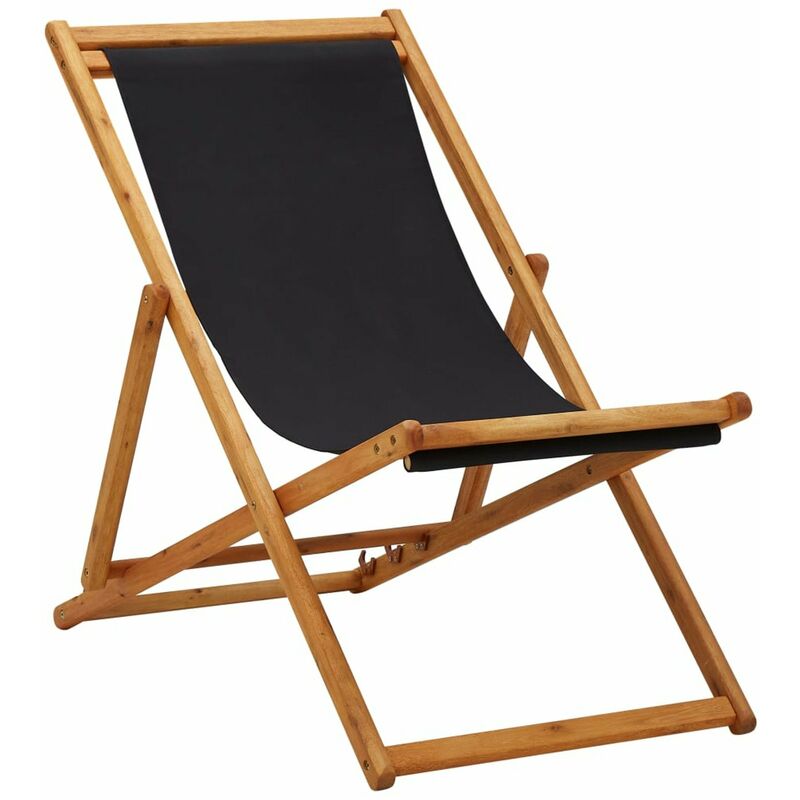 

Silla de playa plegable madera de eucalipto y tela negra