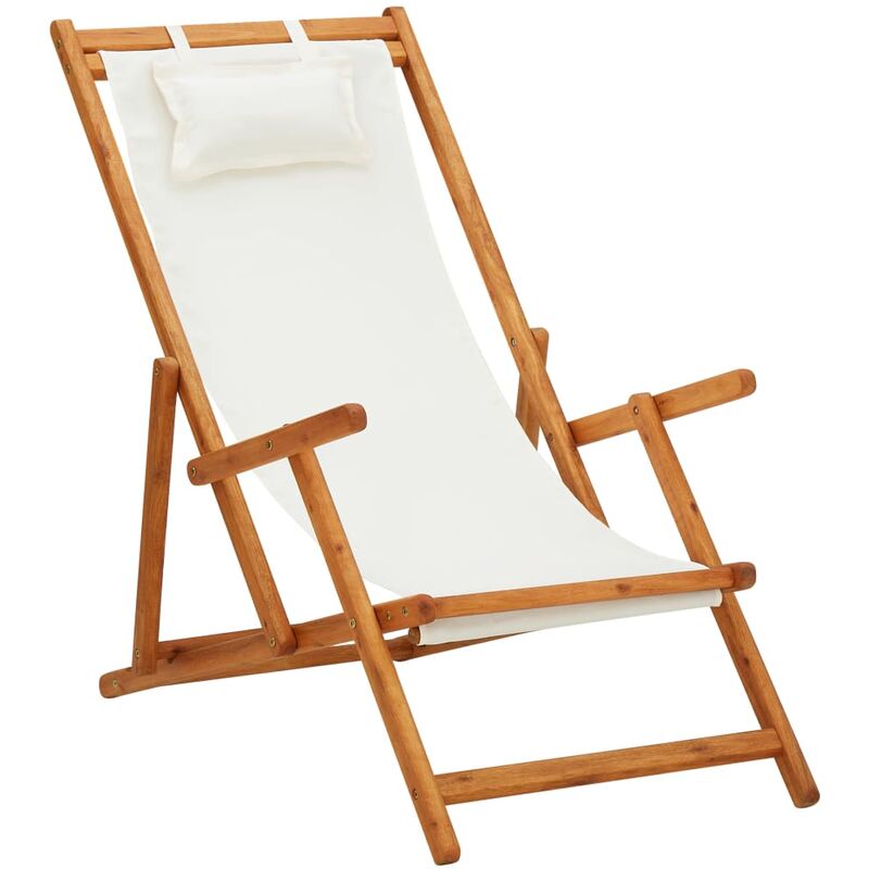 

Silla de playa plegable madera maciza de eucalipto y tela crema