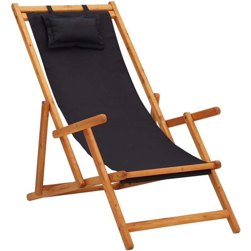 

Silla de playa plegable madera maciza de eucalipto y tela negra