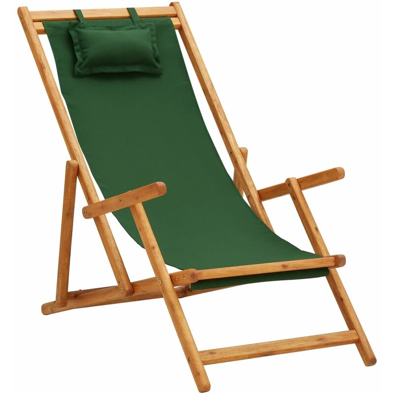 

vidaXL Silla de playa plegable madera maciza de eucalipto y tela verde - Verde