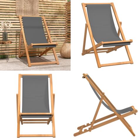 Silla de playa plegable madera maciza de teca gris - Silla de jardín - Silla de madera