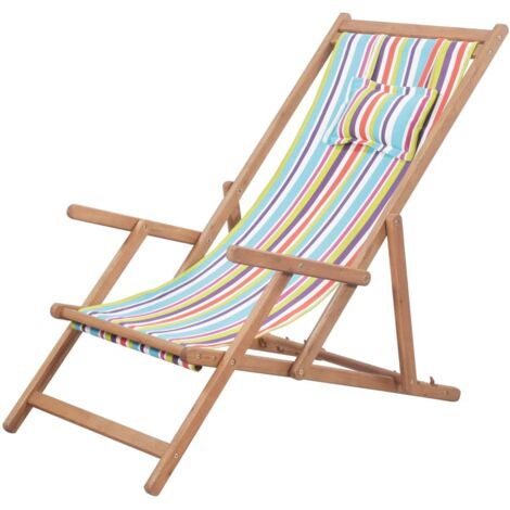 Silla de playa plegable tela y estructura de madera multicolor