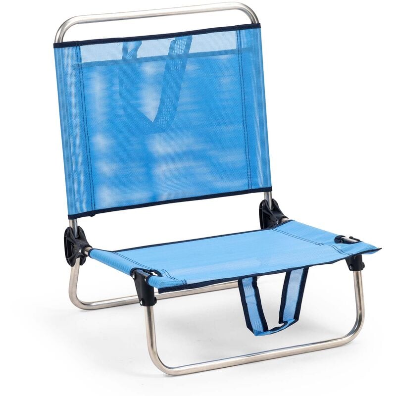 Solenny - Chaise de Plage Pliante Dossier Bas avec Poche et Accoudoirs 54x50x63 cm