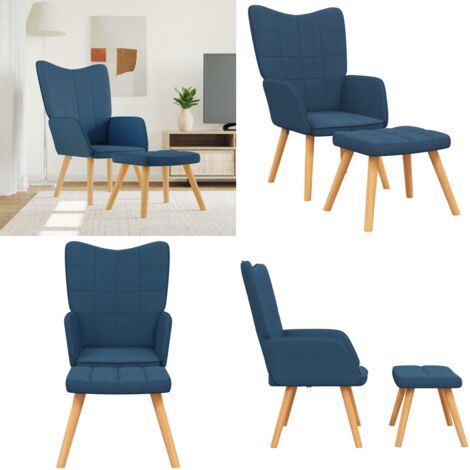 Silla de relajación con reposapiés tela azul - Silla con reposapiés - Silla de oficina