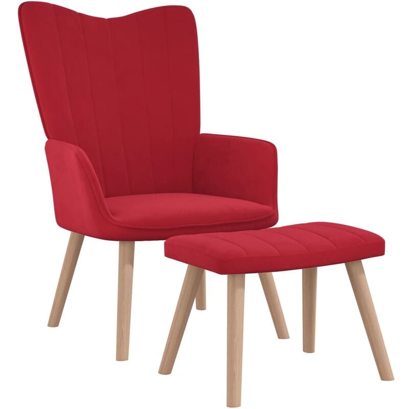 

Silla de relajación con reposapiés terciopelo rojo tinto