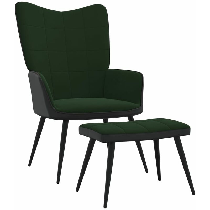 

Silla de relajación con taburete terciopelo y PVC verde oscuro