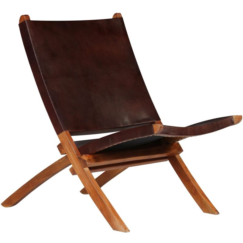 

vidaXL Silla Plegable de Relajación de Cuero Auténtico Marrón - Marrón