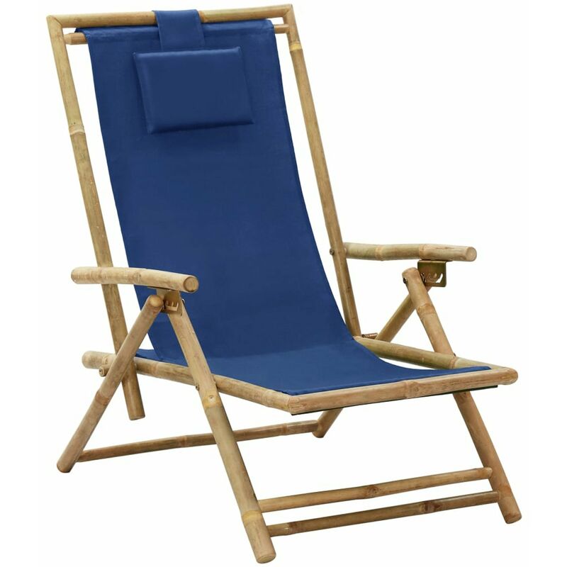 

Silla de relajacion reclinable de bambu y tela azul marino