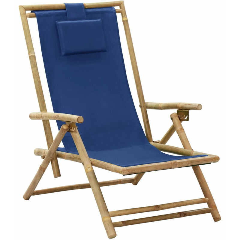 

Silla de relajacion reclinable de bambu y tela azul marino