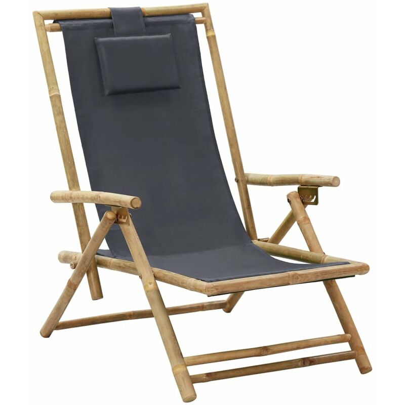 

Silla de relajacion reclinable de bambu y tela gris oscuro