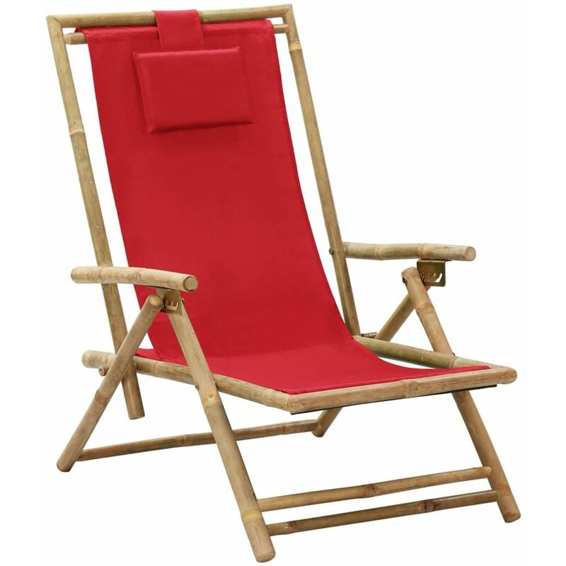 

Silla de relajacion reclinable de bambu y tela roja