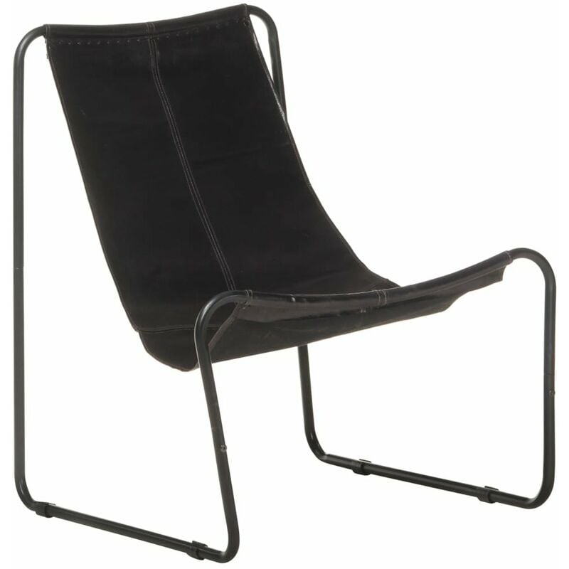 

Happyshopping - Silla de relax de cuero autentico negro