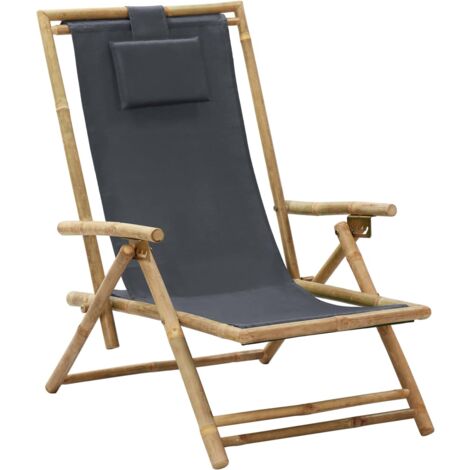 Silla de relax reclinable de bambú y tela gris oscuro vidaXL