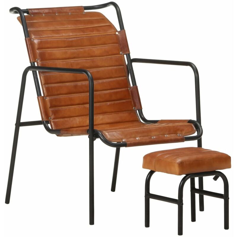 

Happyshopping - Silla de relax reposabrazos y reposapies cuero autentico marron