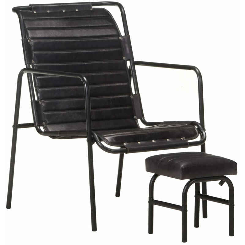 

Silla de relax reposabrazos y reposapies cuero autentico negro