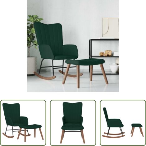 Silla de relax -  Silla mecedora con reposapiés terciopelo verde oscuro