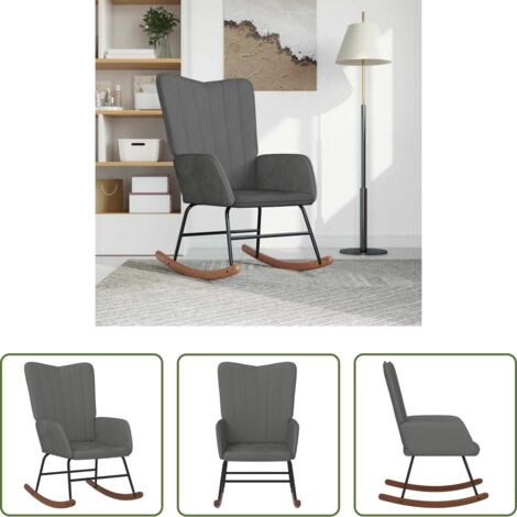 Silla de relax -  Silla mecedora de terciopelo gris oscuro