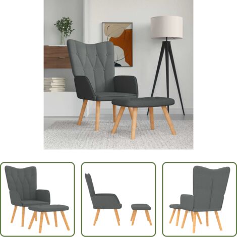 Silla de relax -  Sillón de relax con taburete tela gris oscuro